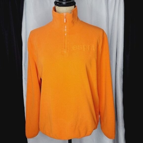 Vintage 90s Esprit Orange 1/4 Zip Logo Pullover Fleece Jacket - Picture 15 of 15
